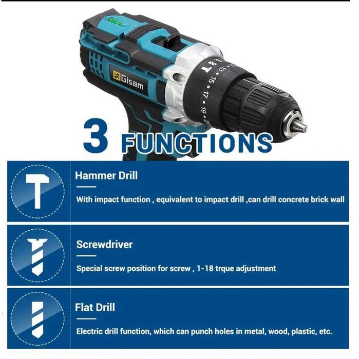 Електрическа бормашина / винтоверт GISAM с 2 батерии