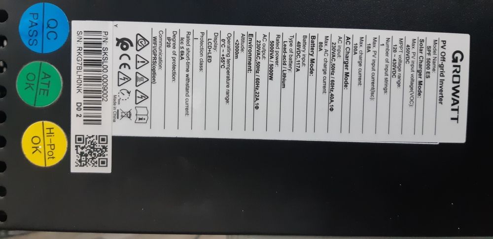 Invertor Off-Grid Monofazat Growatt SPF5000ES 5kW Hibrid, Modul WiFi