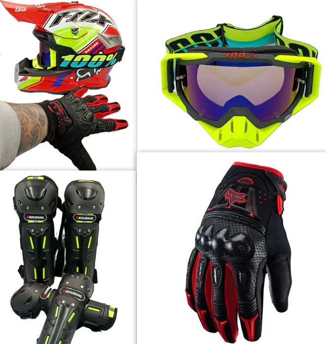 Кросова каска атв очила наколенки с налакътници и ръкавици комплект