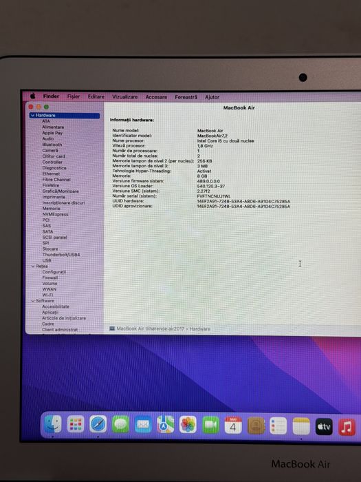 Macbook Air 13 inch SSD 256 , 8GB Ram, i5 baterie in stare excelenta !