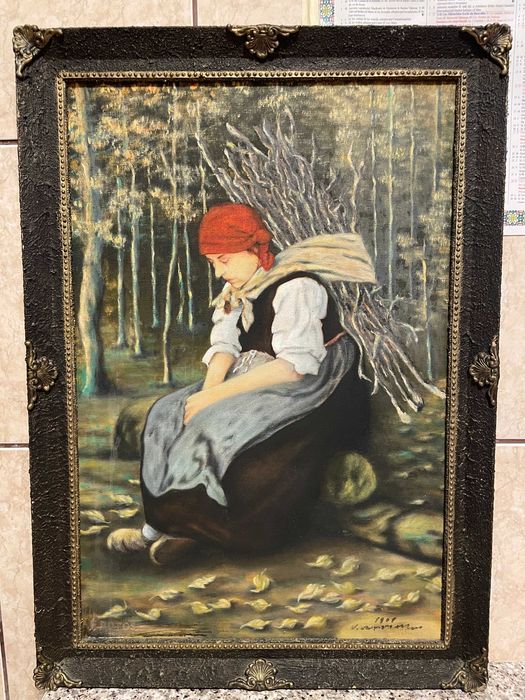 tablou  pictura veche pe panza pictura pe panza pictura in ulei