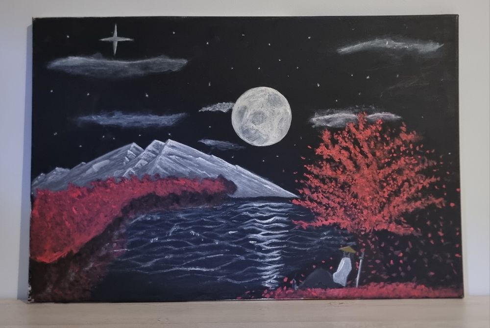 Самурай под сакурой, под ночным небом