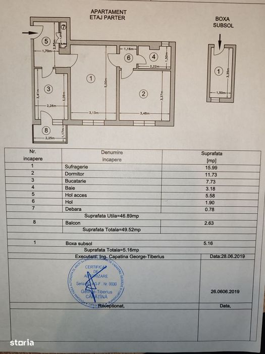 Apartament 2 camere Negru Voda, parter, confort 1, centrala, BOXA