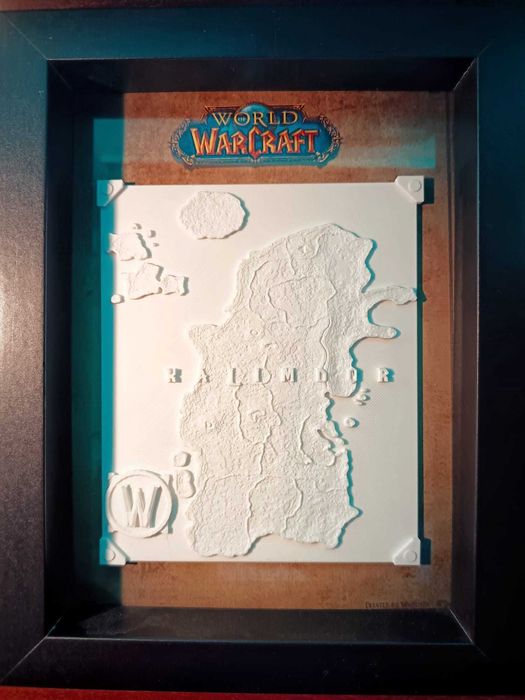 World Of Warcraft - Kalimdor Hartă în Ramă -3D Printed (22x17)