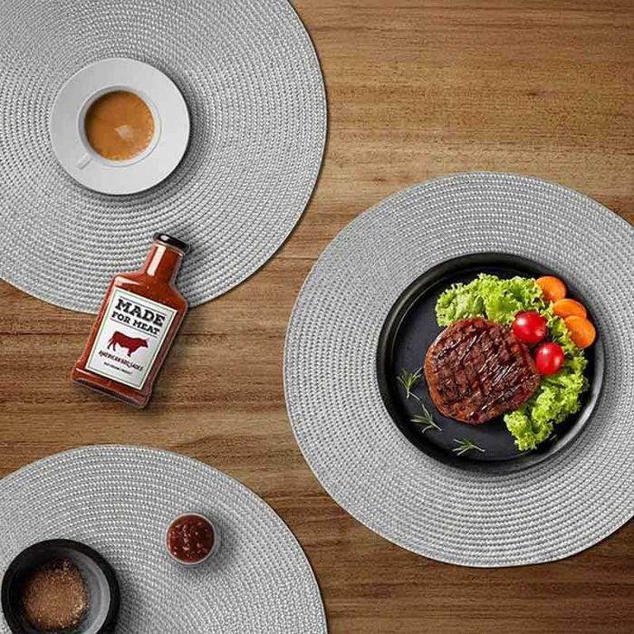 Кръгла плетена подложка за маса – сива, 38 см