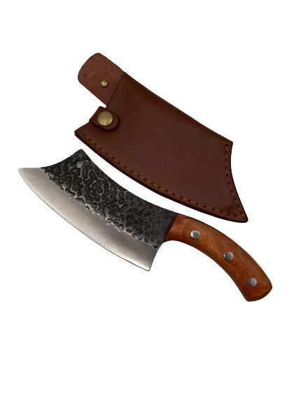 Cutit japonez, forjat manual, 26 cm, husa piele