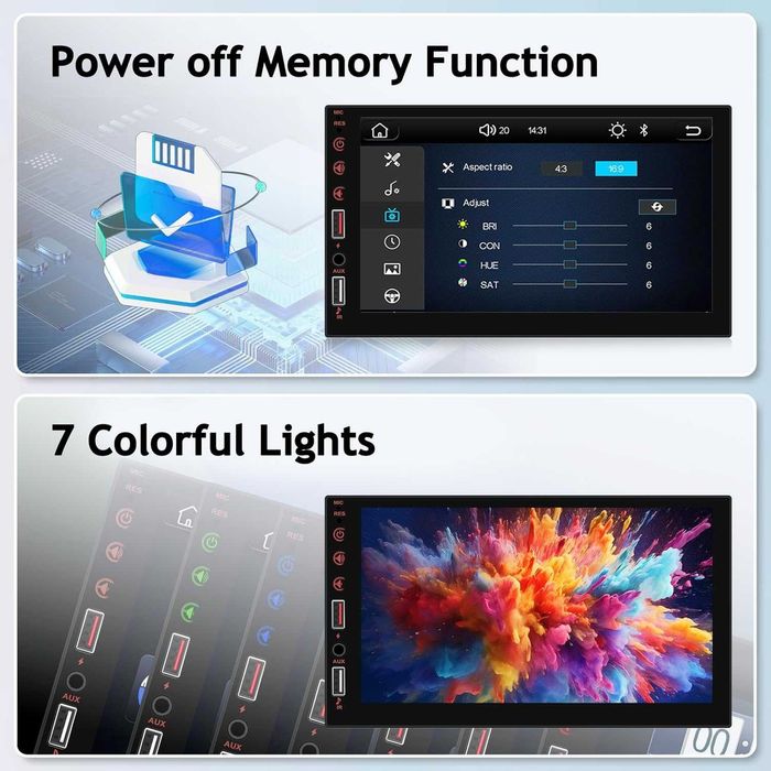 Двудиново автомобилно радио с безжичен Carplay и Android Auto, 7 инча