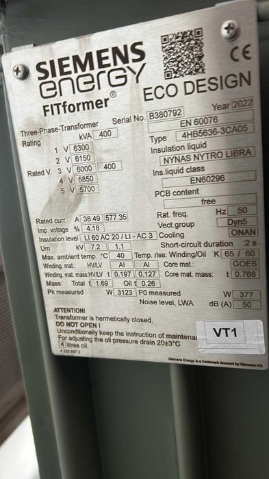 De vanzare transformator marca Siemens Energy