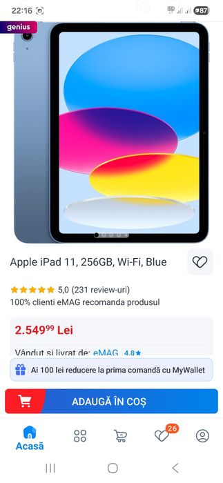 iPAD A16  Blue 11 inch 256GB
