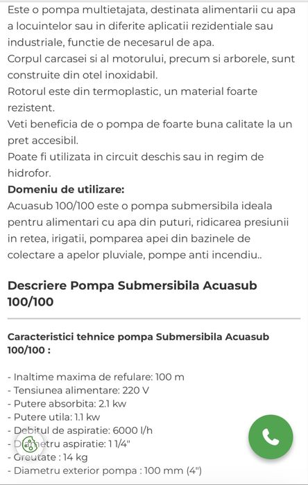 Vand pompa submersibila aquasub 100/100