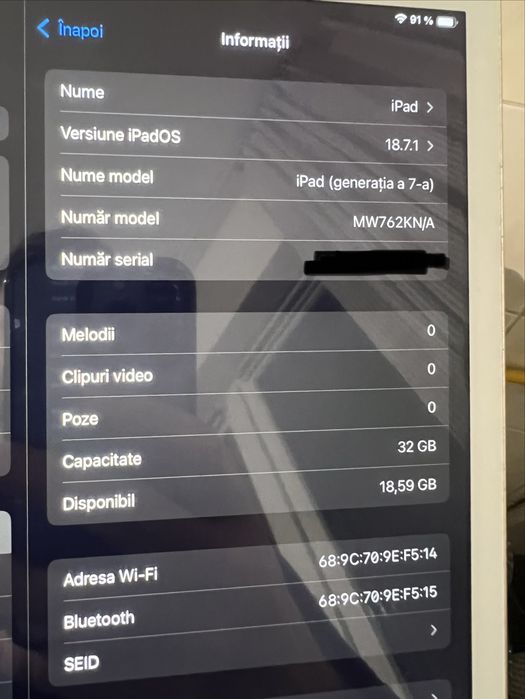 Ipad 7 32gb sanatate bateria 91%