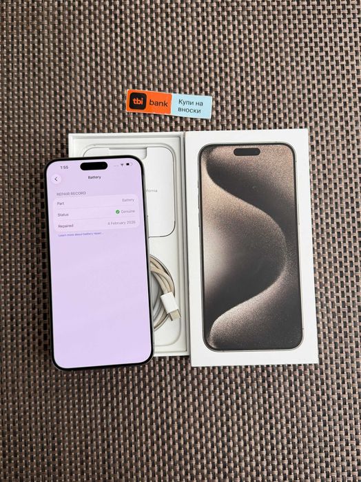 100% Батерия iPhone 15Pro MAX Лизинг от 27E/мес natural Titanium 256GB
