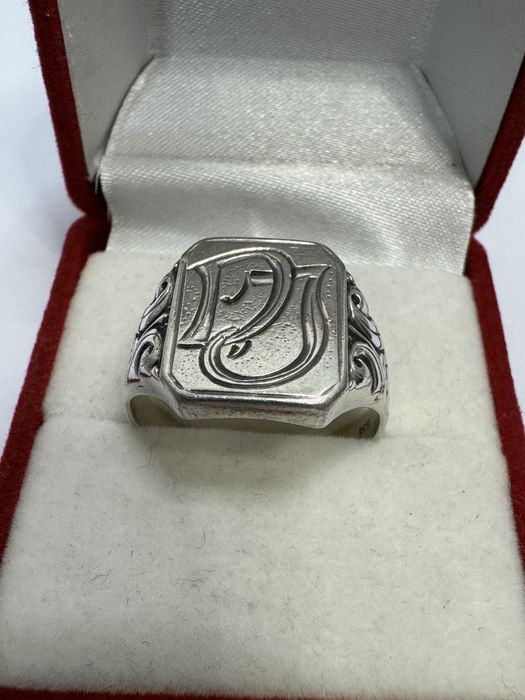 Inel argint 835 vechi,  Art Nouveau cu sigiliu monograma.
