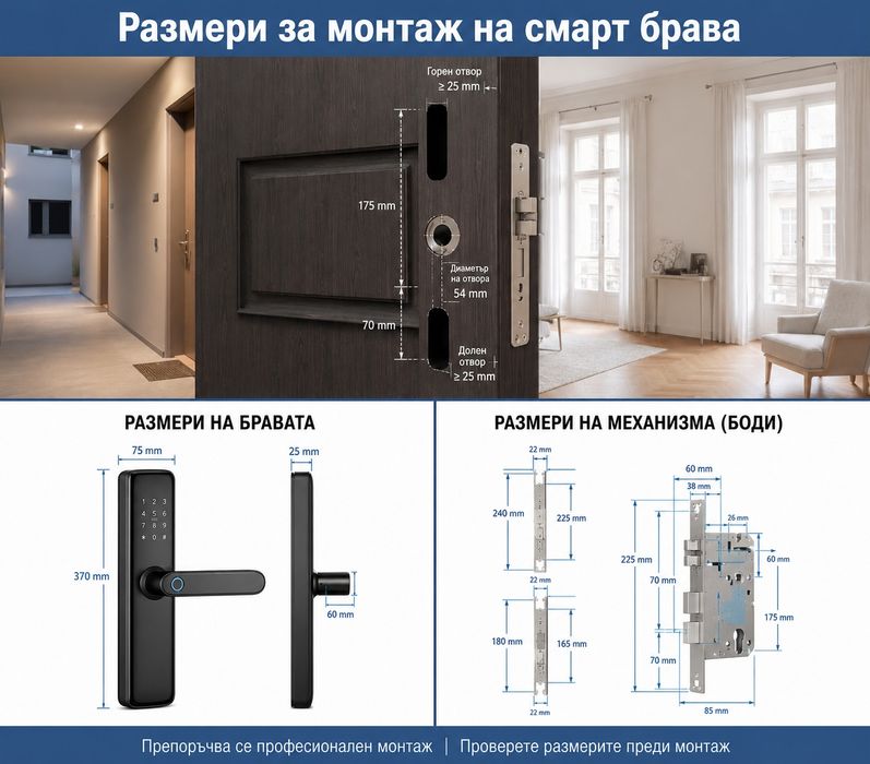 Смарт брава с пръстов отпечатък код карта и приложение