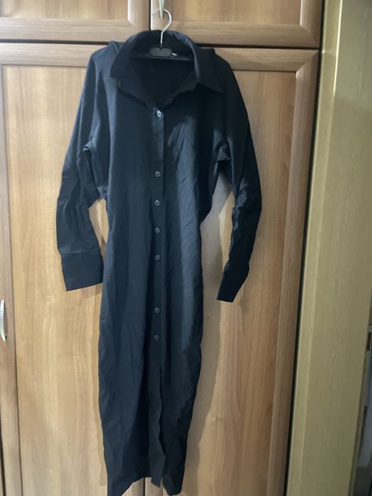 Дълга черна рокля риза Zara