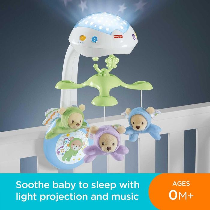 Fisher-Price Butterfly Dreams 3-в-1 – музикална въртележка и проектор за бебешко легло