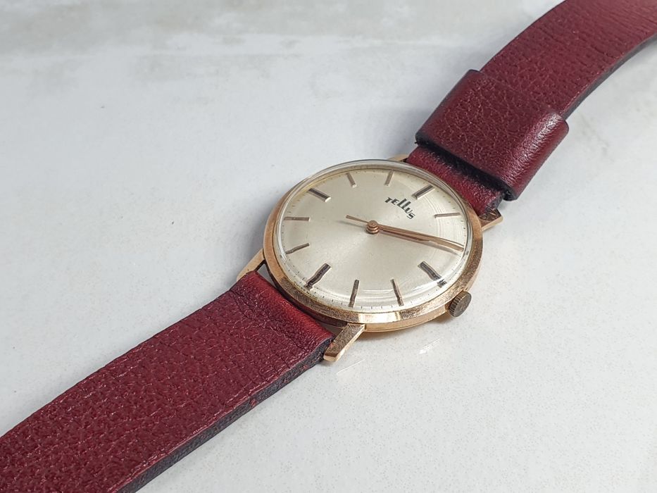 Ceas Telius automatic cu carcasă din aur de 14K și curea din piele