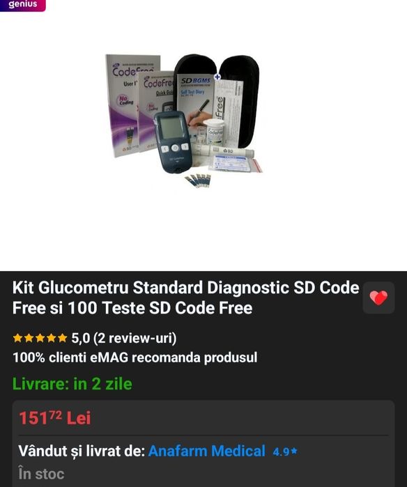 Glucometru Code Free, plus 100 teste