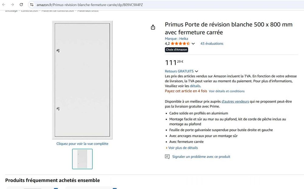 Ușă de vizitare otel Primus, albă, 500 x 800 mm cu închidere pătrată