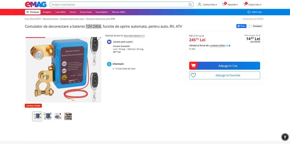 Intrerupator Automat baterie Auto 12V 240A, REDUS de la 245RON