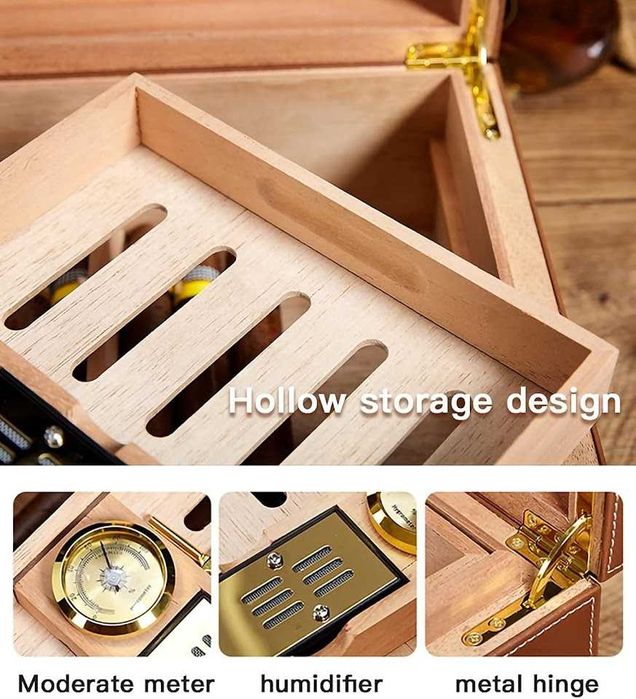 Хумидор, Кедър и кожа, Lubinski, 30-50 пури, Хидрометър и овлажнител