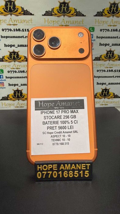 Hope Amanet P3 IPHONE 17 PRO MAX 256 / BATERIE 100% 5 Cicluri Incarcare eSim