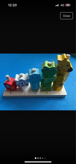 Jucarie Montessori din lemn pentru stivuire + puzzle