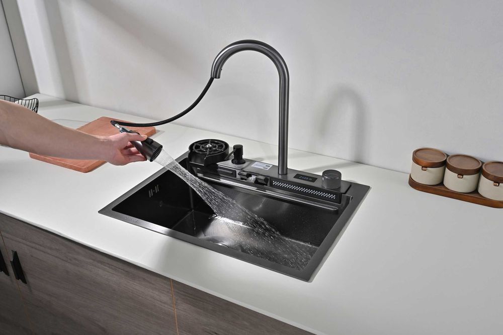 60см мултифункционална кухненска мивка с двоен водопад