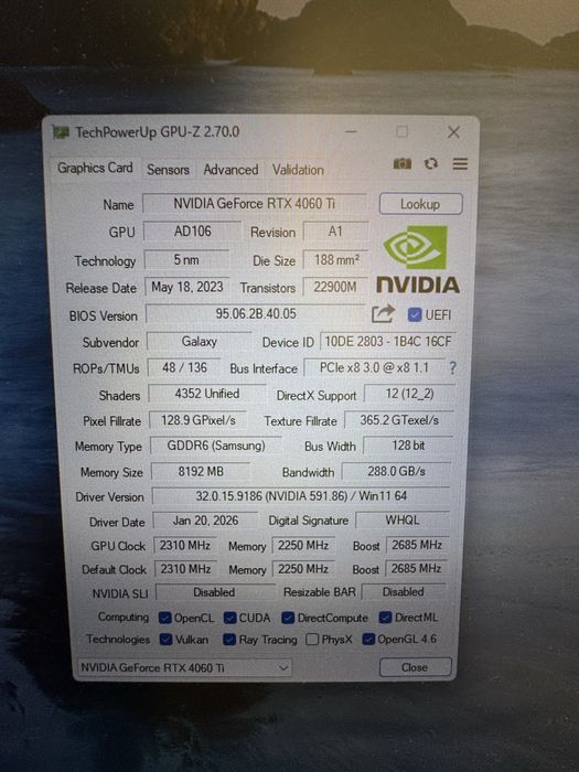Видеокарта Galax RTX 4060 Ti 8gb