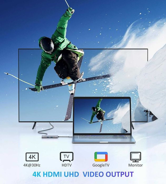 UtechSmart USB C хъб, Ethernet многопортов адаптер 6 в 1 USB C към HDMI докинг станция