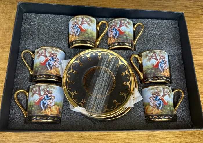 Superb serviciu pt cafea-scene galante-decoruri aur-Belgia