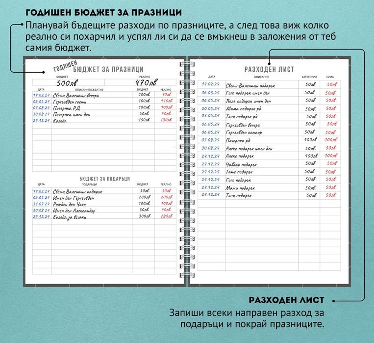 Финансов планер, тефтер за бюджет, следене на приходи разходи