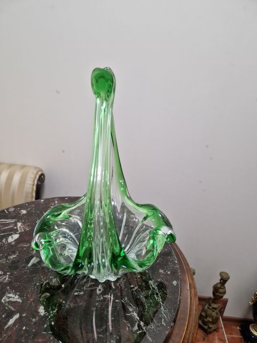 Страхотна голяма антикварна белгийска кристална бомбониера купа