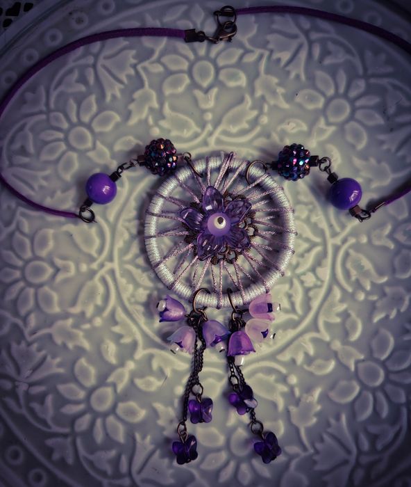Colier handmade statement Purple Flowers
