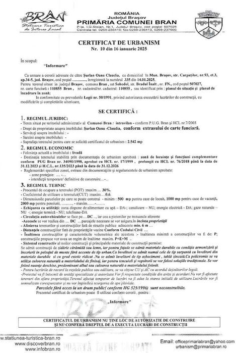 Teren intravilan BRAN-Bradul Inalt-Priveliste panoramica