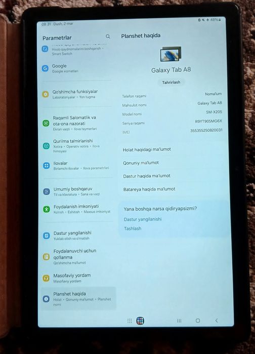 Samsung galaxy tab A8 sotiladi 1.800