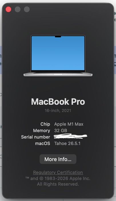 MacBook Pro M1 Max 16" 32 GB, 1 TB SSD