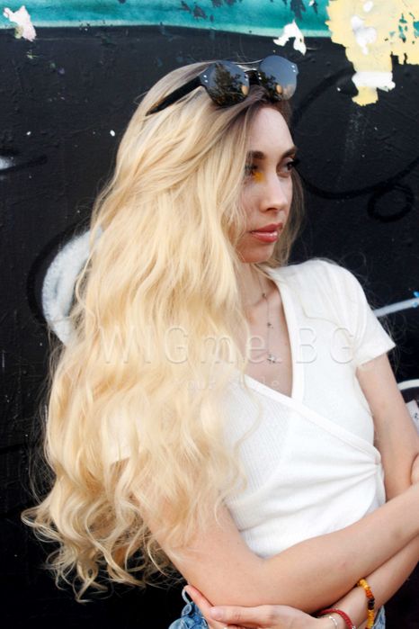 Дълга руса на вълни лейс фронт перука Летисия