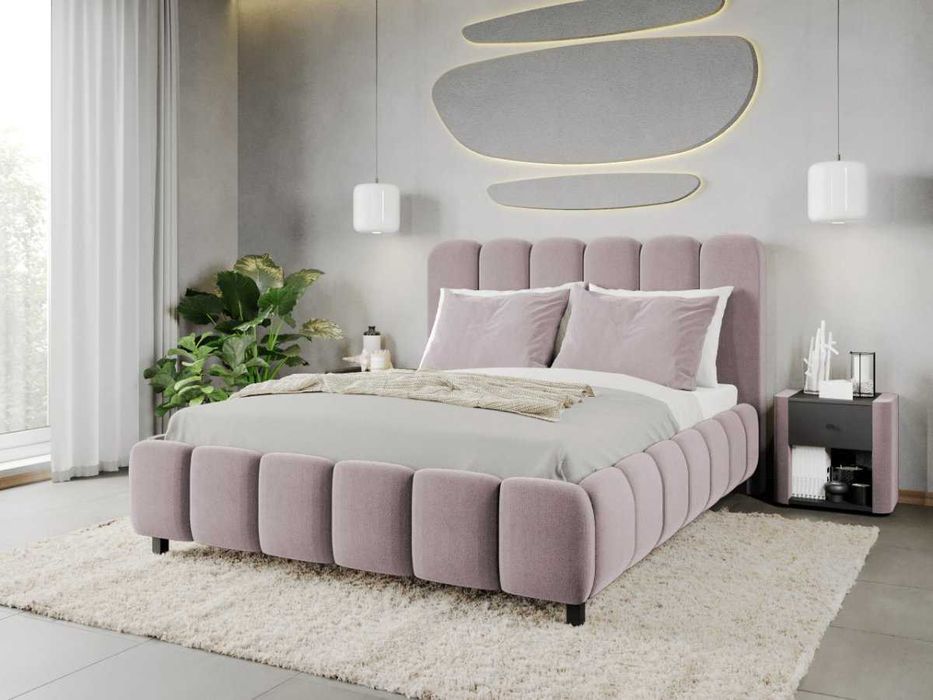 Pat Tapitat Bari Roz Velluto 14 cu somiera rabatabila si lada