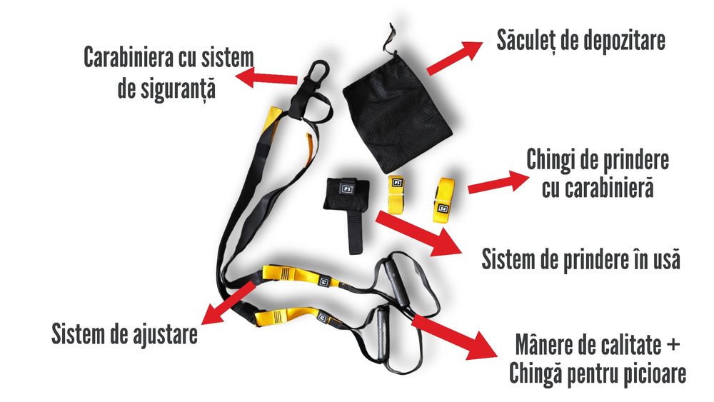 Sistem de corzi TRX - P3-PRO + Program de Antrenament GRATUIT