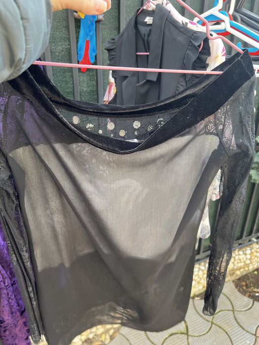 Salopeta Killah neagra, bluza neagra dantela si mov catifea universala