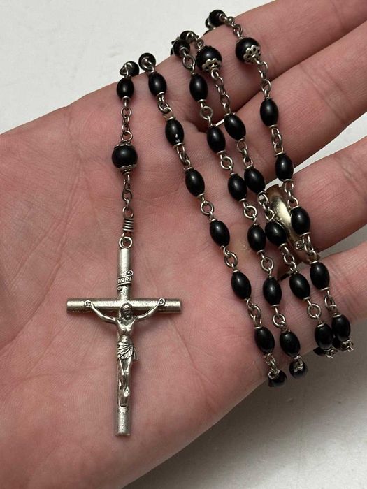 ROZARIU ARGINT 925 + Onix - Cruce - Barbati - CREED Sterling - Vintage