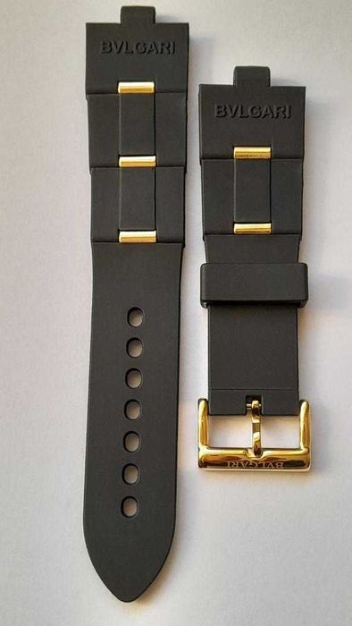 curea ceas Bvlgari neagra cu catarama argintie sau galbena.