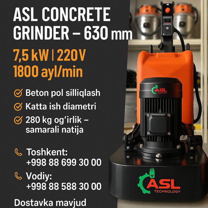 ASL 630mm Beton Shlipofka Mashinasi – 7.5 kW | 220V | 280 kg