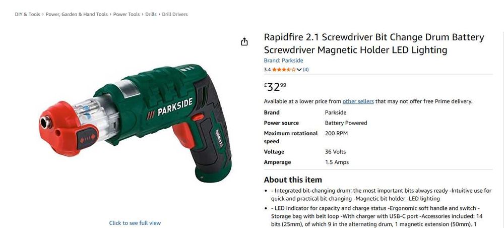 Surubelnita electrica Parkside Rapidfire 2.2 cu acumulator si biti