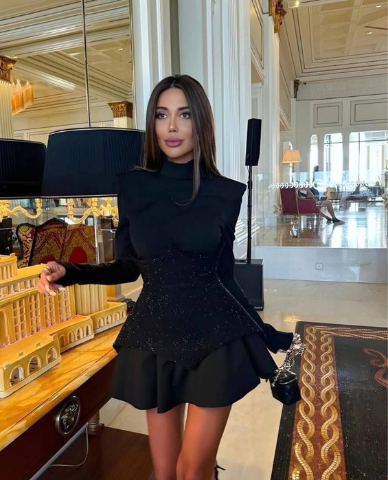 Дамска къса черна официална рокля