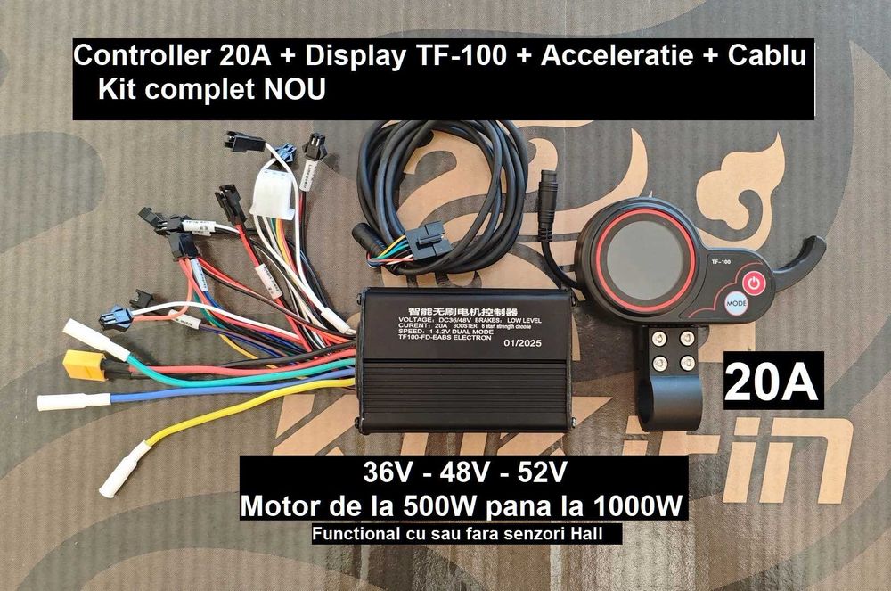 Controller NOU ‼️KIT Complet ‼️ DIsplay si acceleratie‼️ Universal de 20A 36v 48v 52v 350e 500w 800w 1000w