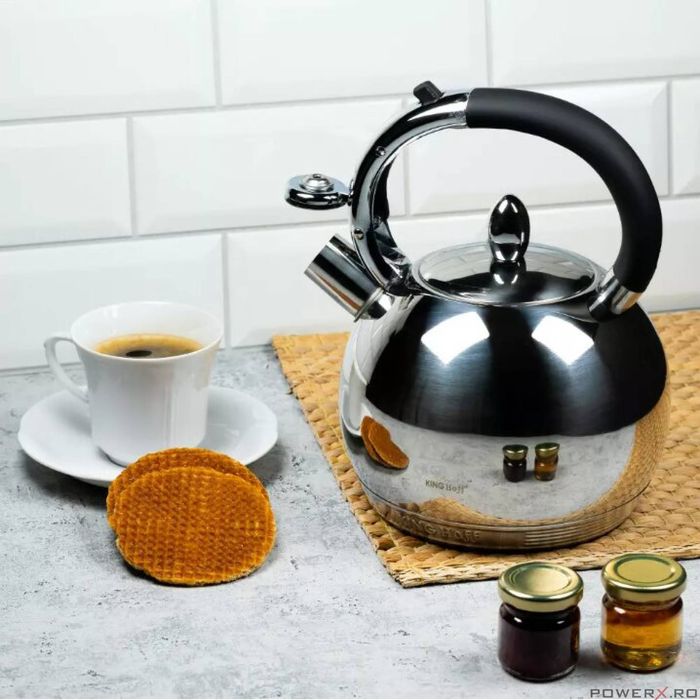 Ceainic argintiu din inox, fierbator traditional, capacitate 3 litri,