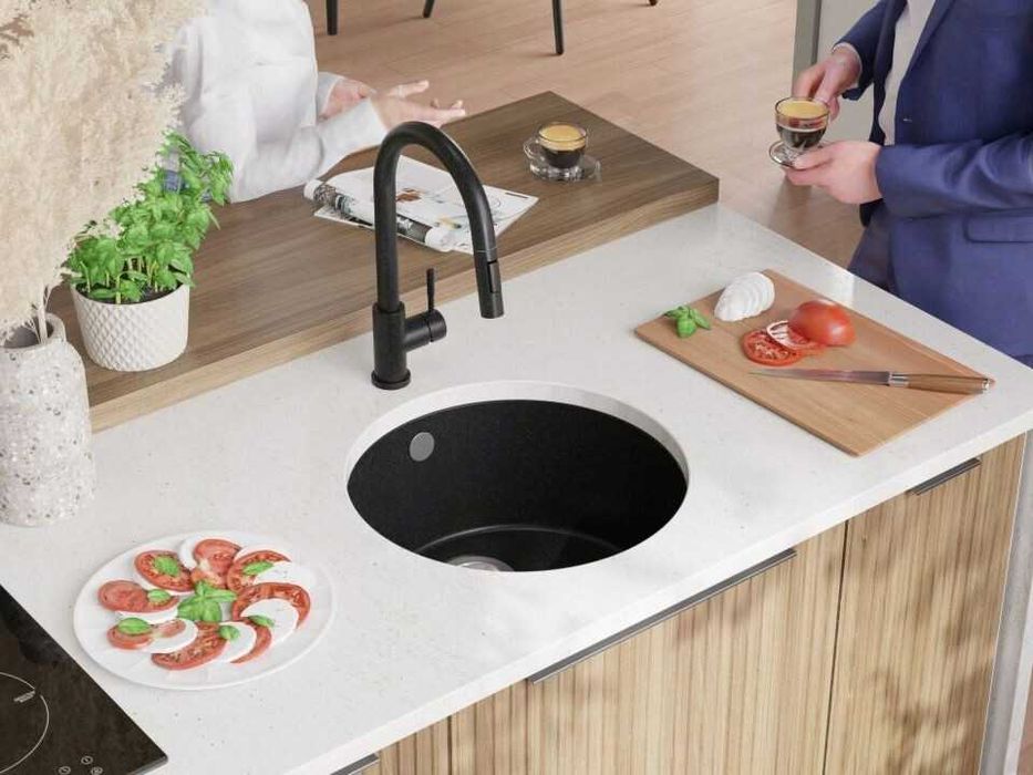 Графит кръгла кухненска мивка за вграждане под плот Валета 50 460x460