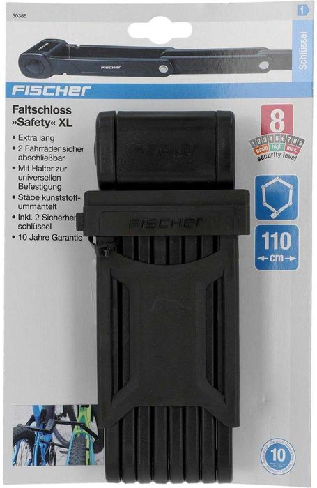 Сгъваема ключалка FISCHER XL 110 см със скоба за 1 или 2 велосипеда!